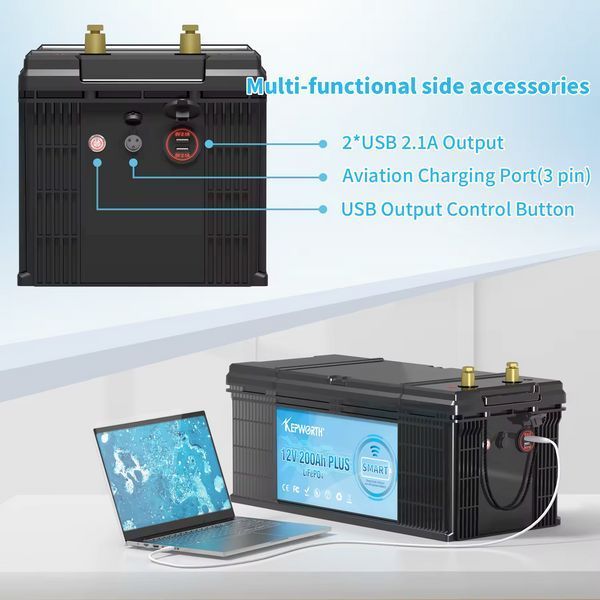 Аккумулятор Kepworth LiFePO4 с Bluetooth 12V/200AH (2560W*h) (литий-железо-фосфатный аккумулятор для ИБП) KW-12-200-BT фото